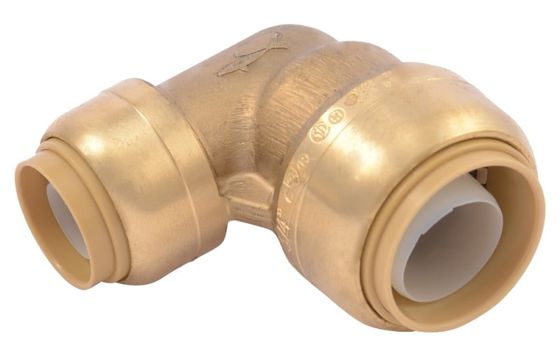 SharkBite U274LFA Reducing Pipe Elbow, 3/4 x 1/2 in, 90 deg Angle, Brass, 200 psi Pressure