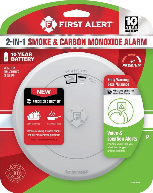 First Alert 1046803 Smoke and Carbon Monoxide Alarm with Slim Profile Design, Alarm: Voice, White