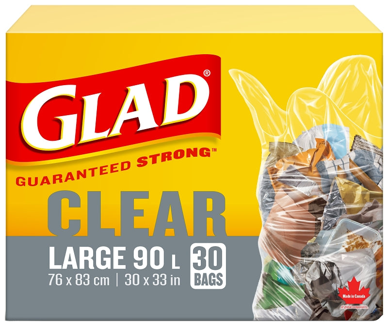 Glad 30303 Garbage Bag, L, 90 L, Clear