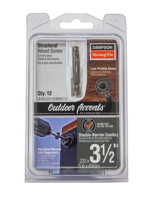 Simpson Strong-Tie Outdoor Accents SDWS SDWS22312DBBRC12 Structural Screw, 3-1/2 in L, Low-Profile Head, 6-Lobe Drive