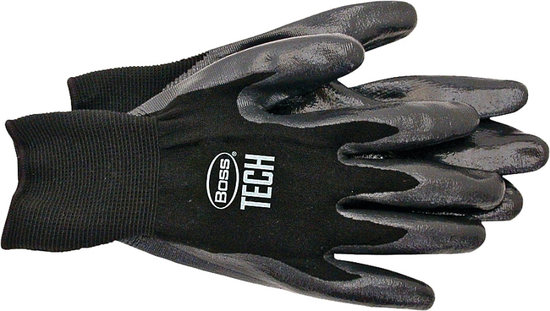 Boss Tactile Grip Series B31252-L Coated Gloves, L, Knit Wrist Cuff, Nitrile Coating, Foam Nitrile, Black