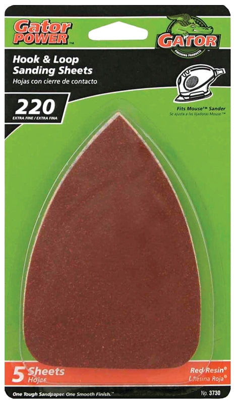 Gator 3730 Sanding Sheet, 3-1/2 in W, 5 in L, 220 Grit, Extra Fine, Aluminum Oxide Abrasive, Paper Backing