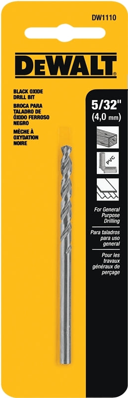 DeWALT DW1110 Jobber Drill Bit, 5/32 in Dia, 3-1/8 in OAL, Parabolic Flute, 5/32 in Dia Shank, Round Shank