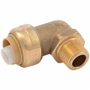 SharkBite UR281A Dishwasher Elbow, 1/2 in PTC x 3/8 in MNPT, 90 deg Angle, Brass, 250 psi Pressure