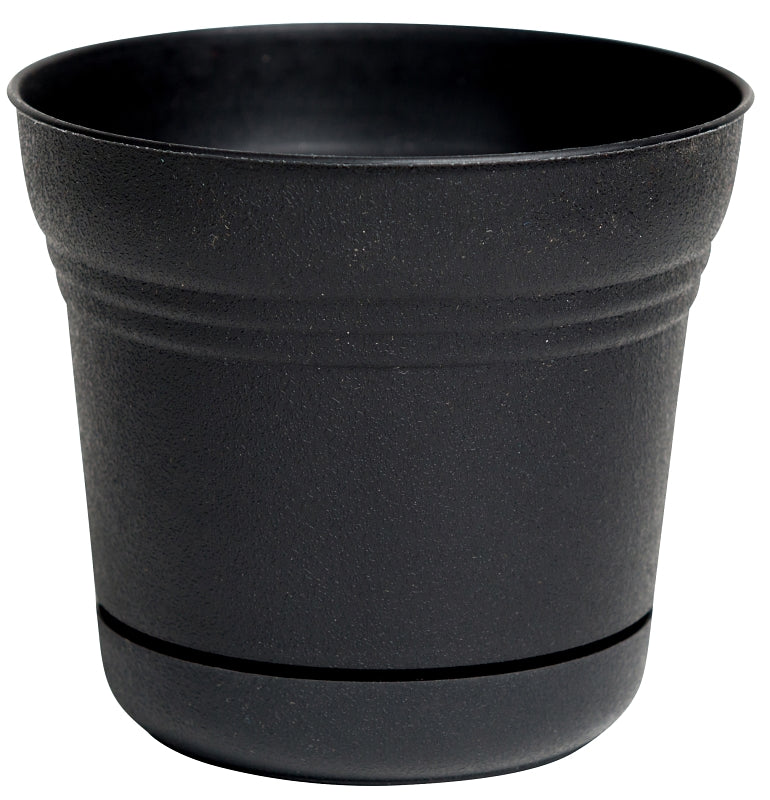 Bloem SP1000 Planter, 9.8 in Dia, 8-1/2 in H, Round, Plastic, Black, Matte