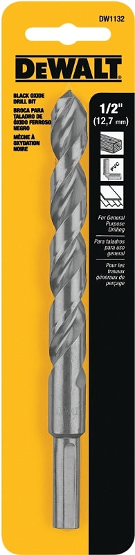 DeWALT DW1132 Jobber Drill Bit, 1/2 in Dia, 6 in OAL, Parabolic Flute, 1/2 in Dia Shank, Round Shank