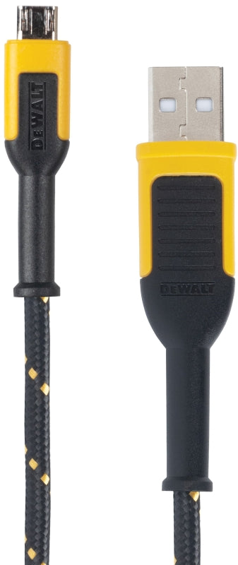 DeWALT 131 1322 DW2 Charger Cable, USB, USB-A, Kevlar Fiber Sheath, Black/Yellow Sheath, 6 ft L