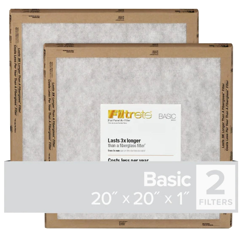 Filtrete FPL02-2PK-24 Air Filter, 20 in L, 20 in W, 2 MERV, For: Air Conditioner, Furnace and HVAC System