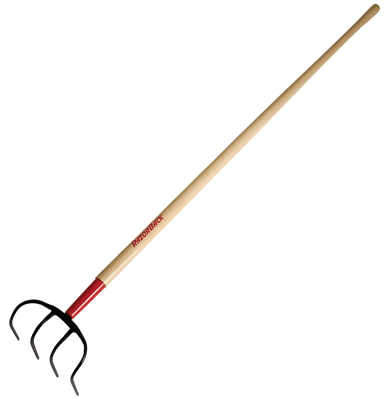 Razor-Back 75212 Manure/Refuse Hook with Handle, 8-1/4 in W, 9-1/2 in L, 6 in L Tine, 4-Tine, Wood Handle