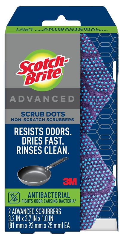 Scotch-Brite Scrub Dots SDA-2 Advanced Anti-Bacterial Non-Scratch Scrubber, Polymer Foam/Recycled Fiber Abrasive, Blue