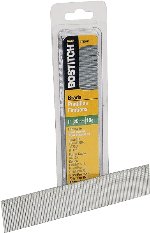 Bostitch BT1309B Nail, 1 in L, 18 Gauge, Steel, Coated, Brad Head, Smooth Shank, 3000/PK