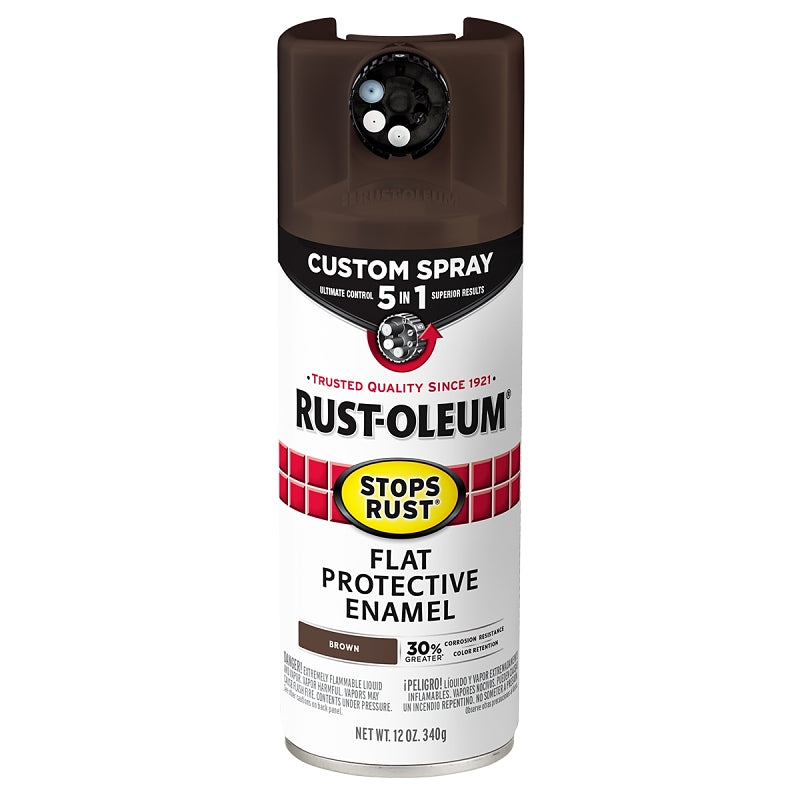 Rust-Oleum 376857 5-In-1 Enamel Paint, Flat, Brown, 12 oz, Aerosol Can