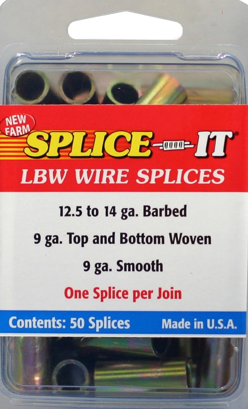 New Farm LBW5 Wire Splice, Stainless Steel, For: 12.5 to 14 ga Barbed Wire, 9 ga Top and Bottom Woven Fence