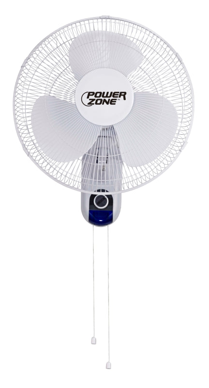 PowerZone HF-40W Wall-Mount Fan, 120 V, 16 in Dia Blade, 3-Blade, 3-Speed, White