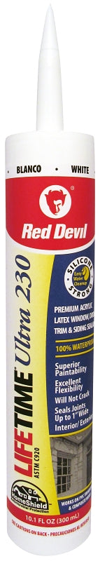 Red Devil Lifetime 0770 Acrylic Sealant, White, 40 to 90 deg F, 10.1 fl-oz Cartridge