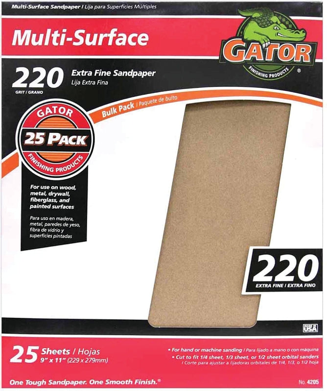 Gator 3260 Sanding Sheet, 11 in L, 9 in W, 220 Grit, Extra Fine, Aluminum Oxide Abrasive