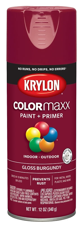 Krylon K05508007 Enamel Spray Paint, Gloss, Burgundy, 12 oz, Can