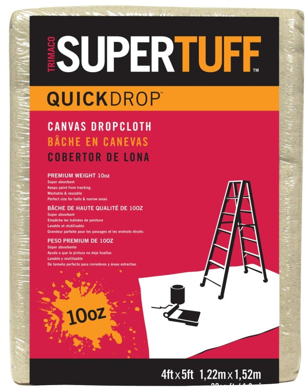 Trimaco SUPERTUFF 51125 Drop Cloth, 5 ft L, 4 ft W, Canvas, Beige/Cream