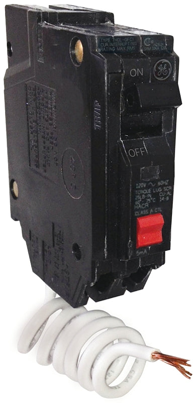 GE THQL1130GFTP Feeder Circuit Breaker, Thermal Magnetic, 30 A, 1-Pole, 120 V, Non-Interchangeable Trip, Plug