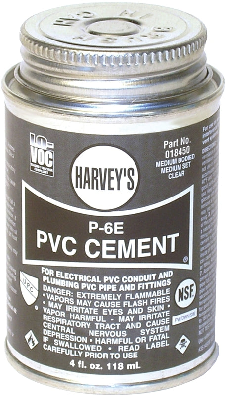 Harvey 18450-12 Conduit Cement, 4 oz Can, Liquid, Clear