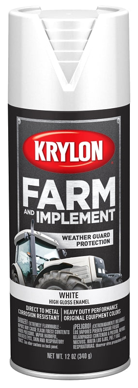 Krylon K01937007 Farm Equipment Spray, Gloss, White, 12 oz