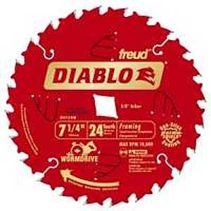 Diablo D0724W Circular Saw Blade, 7-1/4 in Dia, 5/8 in Arbor, 24-Teeth, Carbide Cutting Edge