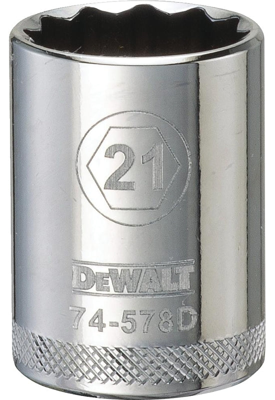 DeWALT DWMT74578OSP Drive Socket, 21 mm Socket, 1/2 in Drive, 12-Point, Vanadium Steel, Polished Chrome
