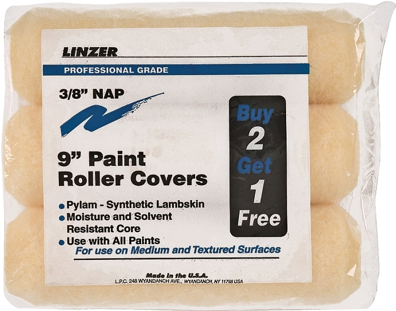 Linzer RS1433 Paint Roller Cover, 3/8 in Thick Nap, 9 in L