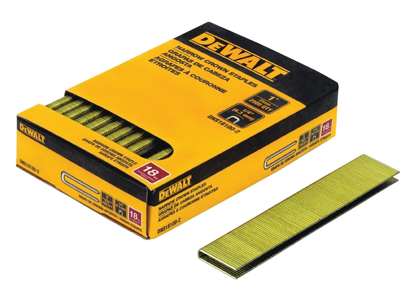 DEWALT DNS18100-2 Crown Staple, 1/4 in W Crown, 1 in L Leg, 18, Steel