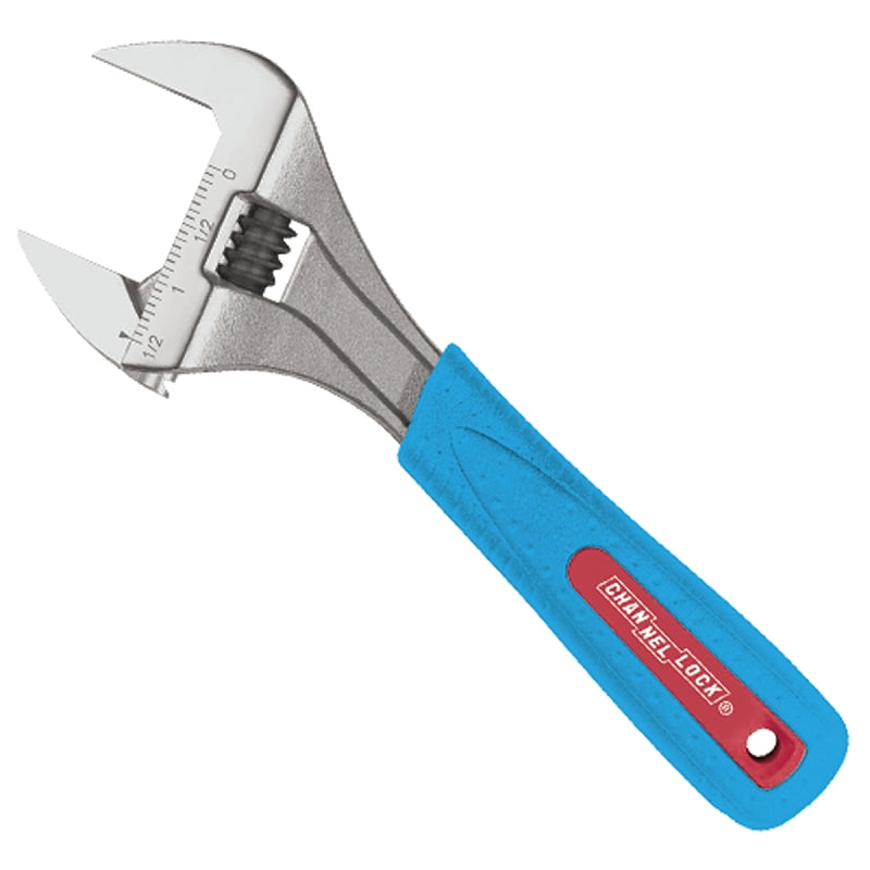 CHANNELLOCK WIDEAZZ Series 8WCB Adjustable Wrench, 8 in OAL, 1-1/2 in Jaw, Steel, Chrome, Cushion Grip Handle