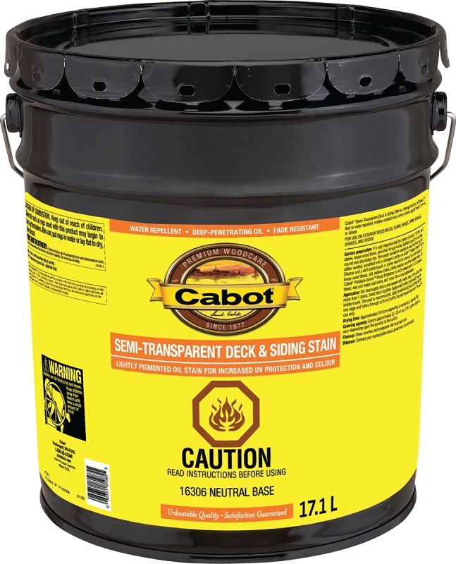 Cabot 142.0016306.008 Semi-Transparent Deck and Siding Stain, 18.9 l, Liquid, Neutral Base, Slight, 201 deg F