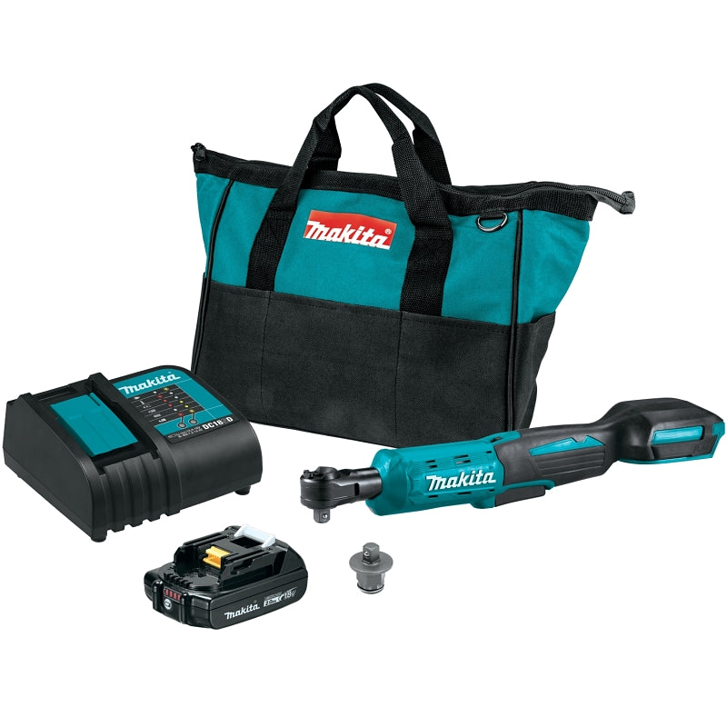 Makita LXT XRW01SR1 Ratchet Kit, Battery Included, 18 V, 2 Ah, 3/8, 1/4 in Drive, Square Drive, 0 to 800 rpm Speed