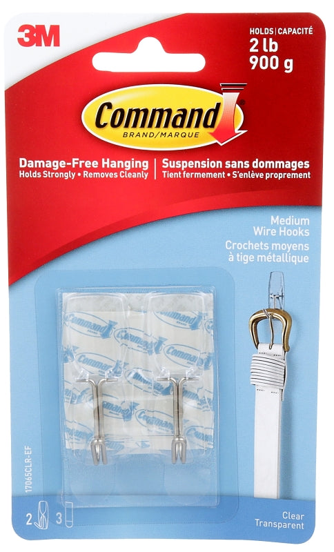 Command 17065CLR-ES Medium Toggle Hook, 2 lb, 2-Hook, Plastic, Clear