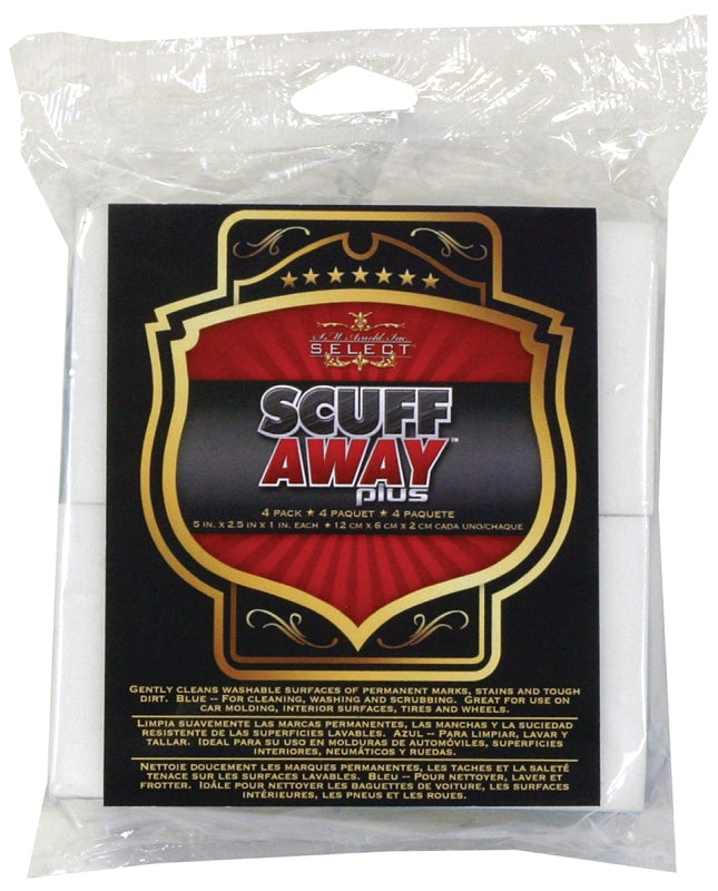 Sm Arnold SCUFF AWAY 85-423 Sponge, 5 in L, 2-3/8 in W, 7/8 in Thick, Melamine, Blue/White