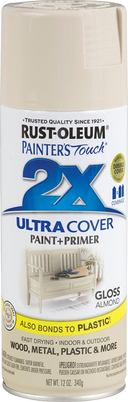 Rust-Oleum Painter's Touch 2X Ultra Cover 334023 Spray Paint, Gloss, Almond, 12 oz, Aerosol Can