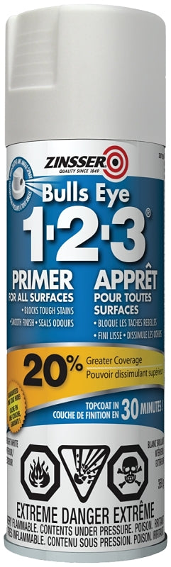 Zinsser Bulls Eye 1-2-3 267189 Primer, Liquid, White, 369 g, Aerosol Can