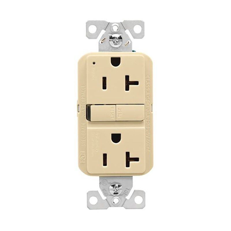 Eaton GF20V-BX-L GFCI Receptacle, 125 V, 20 A, NEMA: NEMA 5-20R, Back, Side Wiring, Ivory