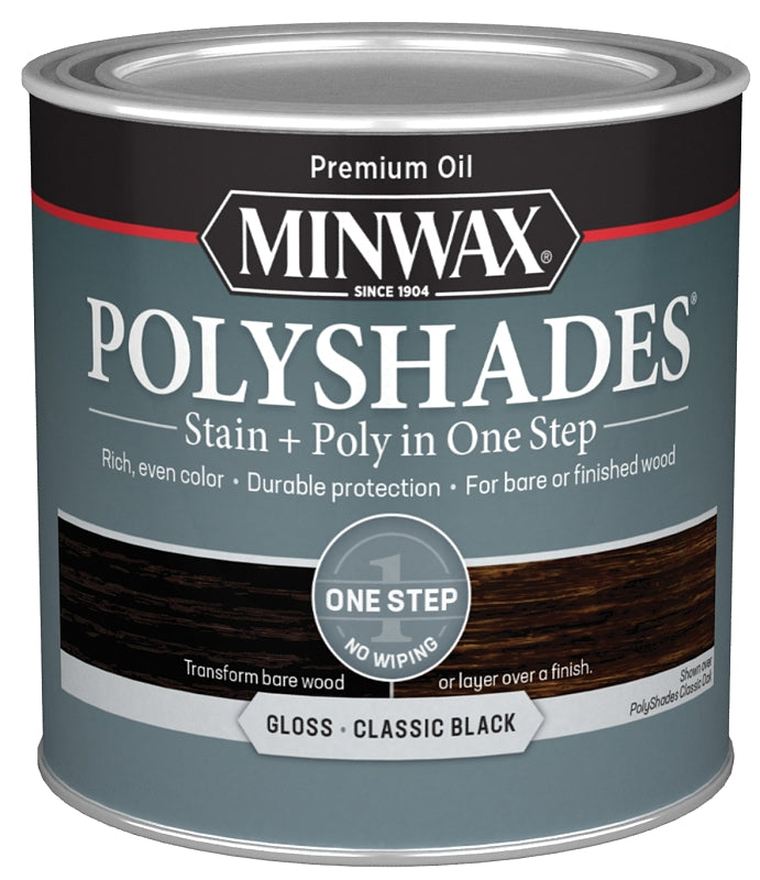 Minwax 214954444 Waterbased Polyurethane Stain, Gloss, Liquid, Classic Black, 0.5 pt, Can