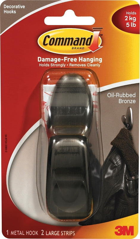 Command Forever Classic Series FC13-ORB Decorative Hook, 7/8 in Opening, 5 lb, 1-Hook, Metal, Oil-Rubbed Bronze