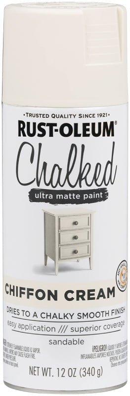 Rust-Oleum 302596 Chalk Spray Paint, Ultra Matte, Chiffon Cream, 12 oz, Can