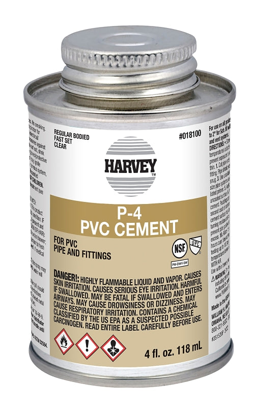 Harvey 018100-24 Solvent Cement, 4 oz Can, Liquid, Clear