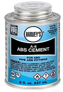 Harvey A-6 Series 18510-24 Solvent Cement, Opaque Liquid, Black, 8 oz Can