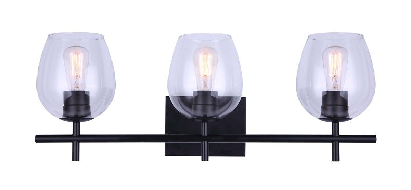 Canarm CAIN Series IVL1019A03BK Vanity Light, 3-Lamp, CFL, Incandescent, LED Lamp, Steel Fixture, Matte Black Fixture