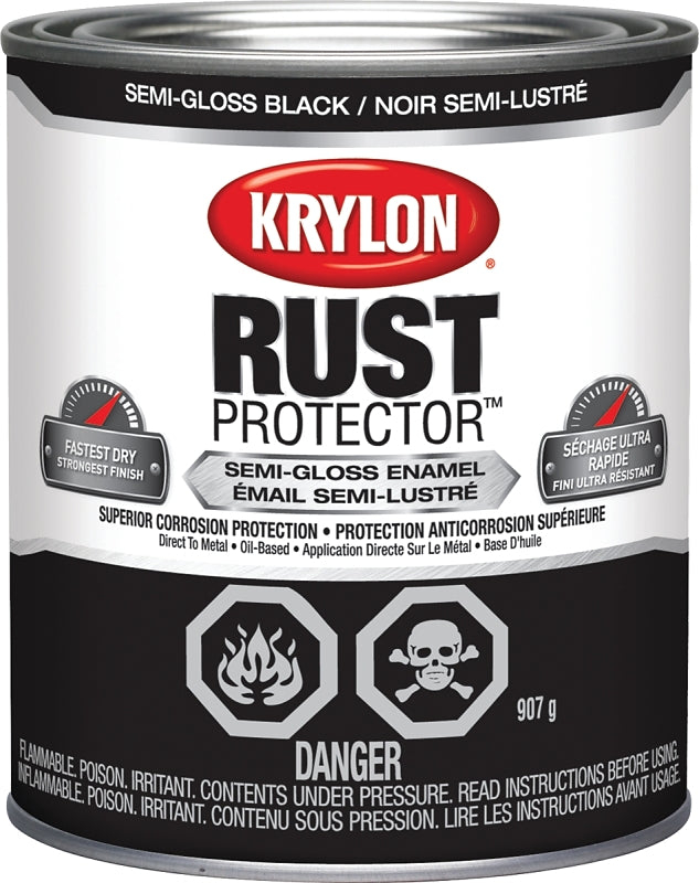 Krylon 469214000 Enamel Paint, Semi-Gloss, Black, 32 oz Can