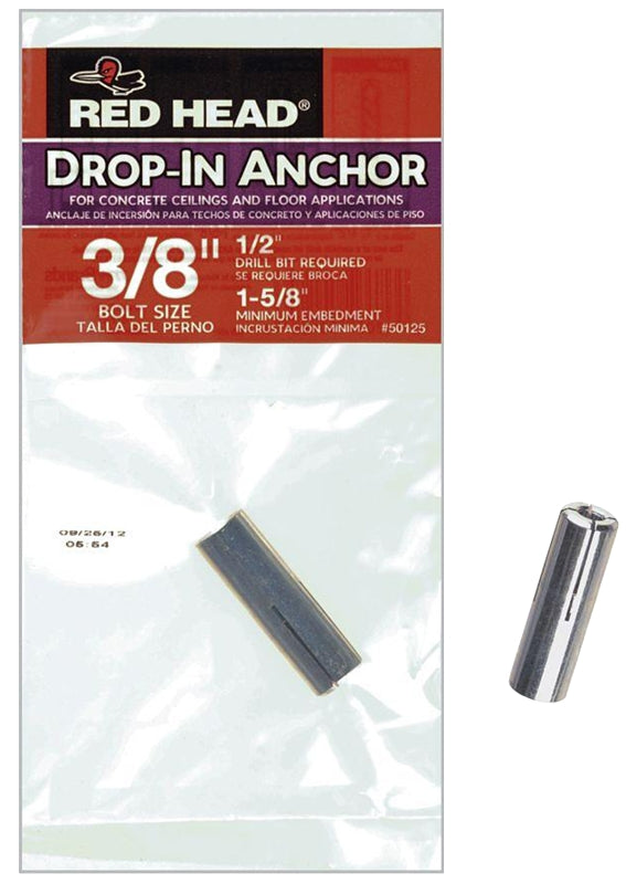 Red Head 50125 Drop-In Anchor, Steel, Zinc