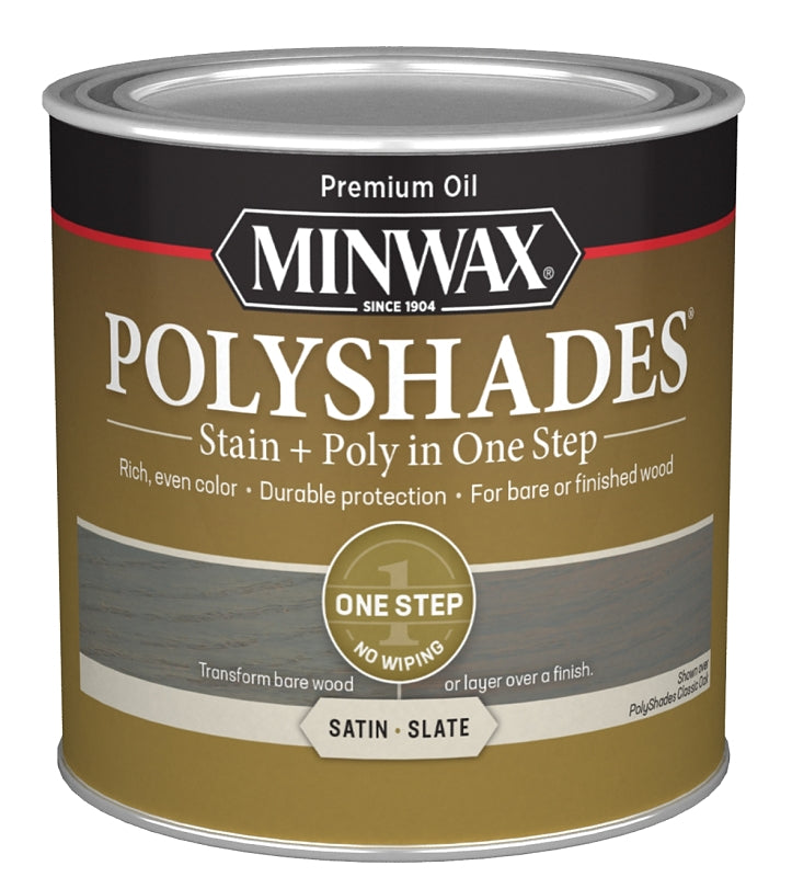 Minwax PolyShades 213984444 Interior Wood Stain, Satin, Slate, Liquid, 0.5 pt