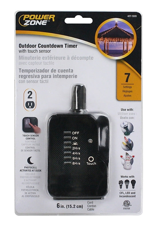 PowerZone ORTNOCDT2 Countdown Timer, 15 A, 125 V, 1875 W, 2-Outlet, 24 hrs Time Setting, Black