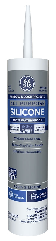 GE Silicone 1 2749483 All Purpose Sealant, White, 24 hr Curing, 10.1 fl-oz Cartridge