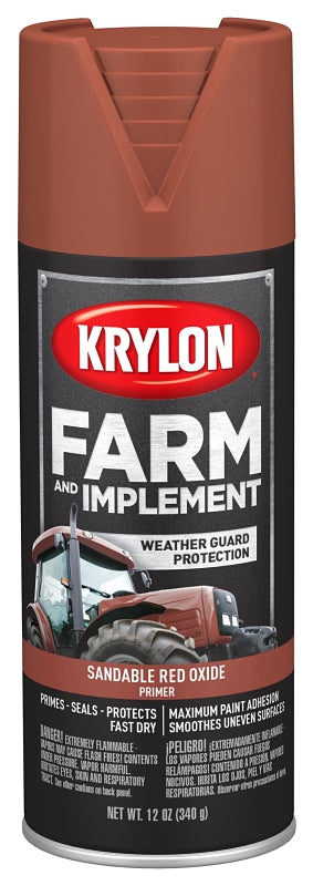 Krylon K01951007 Farm and Implement Primer, Sandable Red Oxide Primer, 12 oz