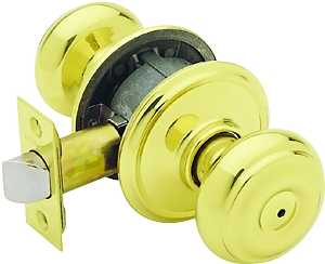 Schlage Georgian Series F40 GEO 605 Privacy Lockset, Round Design, Knob Handle, Bright Brass, Metal, Interior Locking